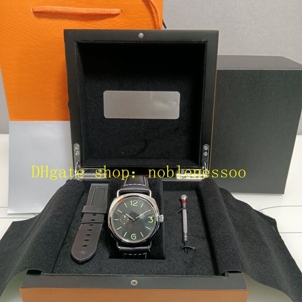 Foto Real com Caixa Original Relógio Mens Black Dial Pulseira de Couro de Aço Inoxidável PAM 00754 Transparente Voltar Automático Mecânico Masculino Relógios Esportivos Relógios de Pulso