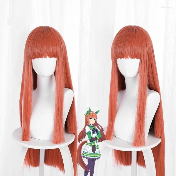 Fontes de festa Anime Pretty Derby Silence Suzuka Peruca Linda Longa Cor Laranja Cosplay Adereços Comprimento Cerca de 80cm