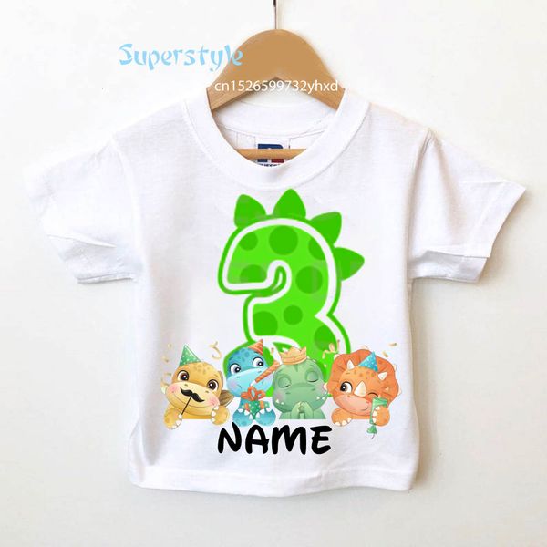 Tshirts Fartentoon Dinosaur Annosaur Número do 19º Nome de impressão Baby garoto Camiseta Camise