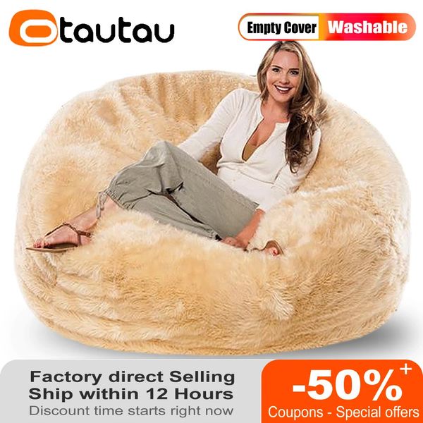 Coprisedia OTAUTAU 45ft Soffice pelliccia sintetica Pouf Divano Sac Cover Bean Bag Letto Divano angolare Sedile Futon Puff Pigro Beanbag Reclinabile DD1TM1T 231127