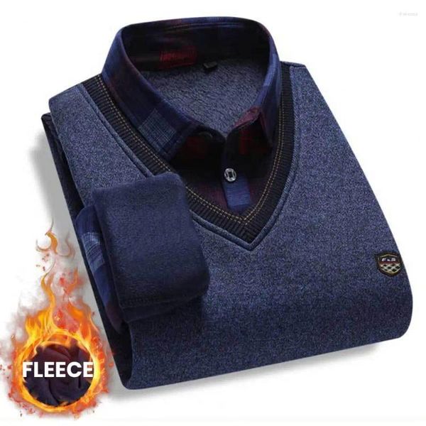 Suéteres masculinos engrossados camisa masculina à prova de vento quente pulôver moletom com forro de pelúcia aconchegante top de inverno para um visual elegante e confortável