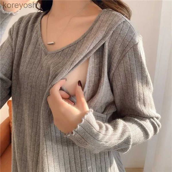 Top premaman T-shirt vestiti per le donne incinte maglione premaman lavorato a maglia a maniche lunghe vestiti larghi per allattamento al seno vestiti premaman 2118L231128