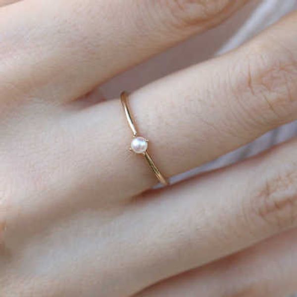 Bandringe Mini Imitation Perle Dünner Ring für Frauen Minimalistischer schlanker Finger zierlicher Ring Zubehör Goldfarbe Schmuck Geschenk für Mädchen KBR010 Z0428