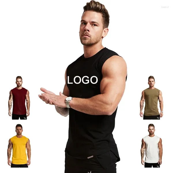 Tanques masculinos Mens Impressão Ginásio Colete Homens Personalizado Fitness Singlet Top Logotipo Ao Ar Livre Design Algodão Spandex Treino Yoga Esporte