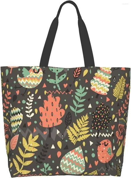 Shopping Bags Lightweight Reusable Grocery Canvas Women's Shoulder Hand Bag Tote Travel Flowers And Birds
