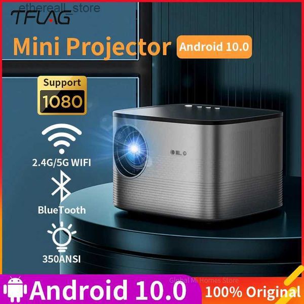 Проекторы Tflag F18 Проектор Global Mini Android Wi-Fi 350Ansi BT 4.0 2 + 8 ГБ Домашний кинотеатр Видео ЖК-портативный проектор для офиса и бизнеса Q231128