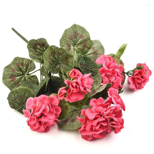 Flores decorativas 36 cm buquê de gerânio artificial vermelho rosa plantas flor para casamento jardim decoração de casa