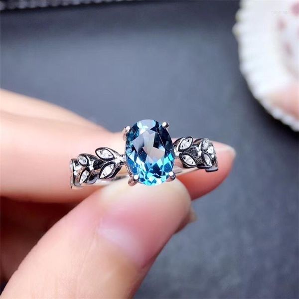 Anelli a grappolo LeeChee London Blue Topaz Ring 6 8MM Natural Gemstone Fine Jewelry Per le donne Anniversario Regalo di compleanno Real 925 Sterling