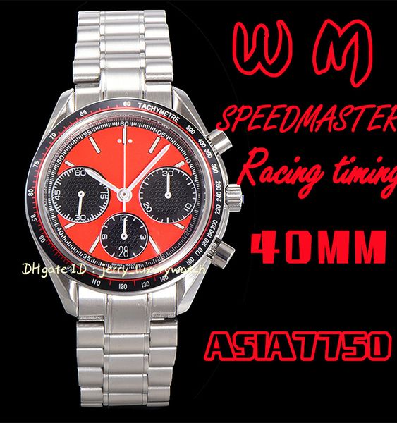 WM Factory Luxury Men's Watch Multifunction Racing Chronograph Watch tamanho 40mm, Cal.7750 Cronógrafo Movimento, profundidade à prova d'água de 100 metros.red