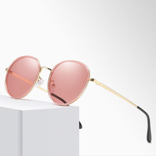 Occhiali da sole da donna con montatura rotonda in metallo, specchio polarizzato, lenti colorate, fantasia per esterni, sfumature accattivanti, Gafas De Sol con scatola gratuita