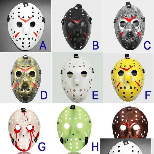 Maschere per feste Jason Mask 9 colori Fl Face Antique Killer Vs Friday The 13Th Prop Horror Hockey Costume di Halloween Cosplay Drop Delivery Dhutm