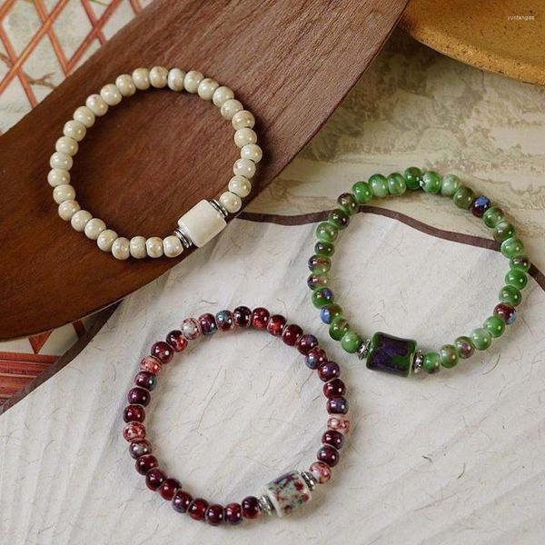 Braccialetti con ciondoli Bracciale in giada stile cinese Gioielli da fidanzate in ceramica antica con corda a mano retrò da donna