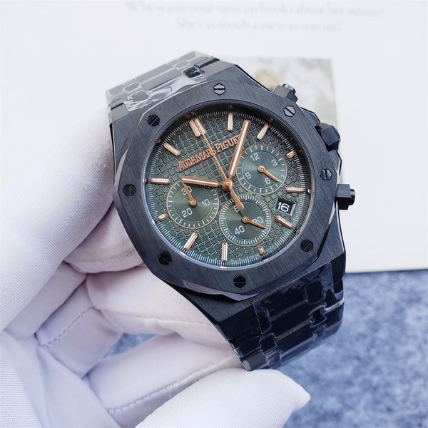 2023 di alta qualità Top Brand Audexxx Pigxxx nero serie ottagonale tutto cinturino in acciaio specchio zaffiro cronografo multifunzionale movimento al quarzo Vk orologio da uomo