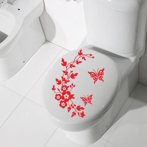 Wandaufkleber 1 abnehmbarer Toilettensitz-Aufkleber 34 28,2 cm schöne Blumen-Schmetterlings-Badezimmersitz-/Kühlschrank-Aufkleber