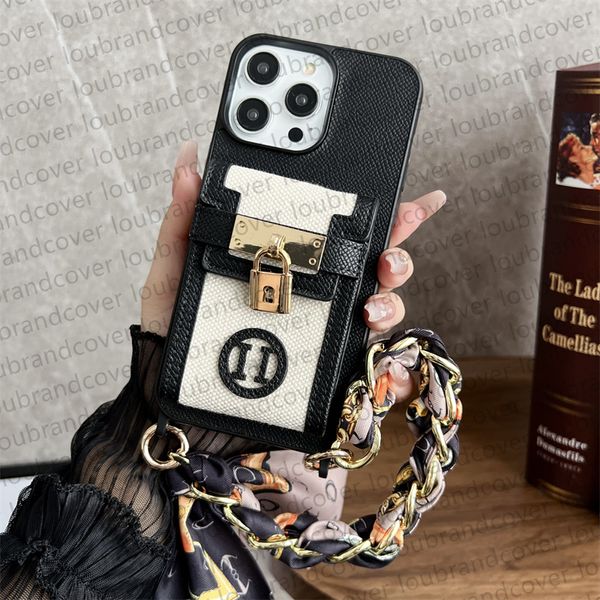 Mulheres Crossbody Bag Designer Phone Case para iPhone 15 Pro Max Capas Apple iPhone 14 Pro Max 13 12 11 15 Plus Case Titulares de cartão Carteira de couro Capa de telefone Lenços Cordão