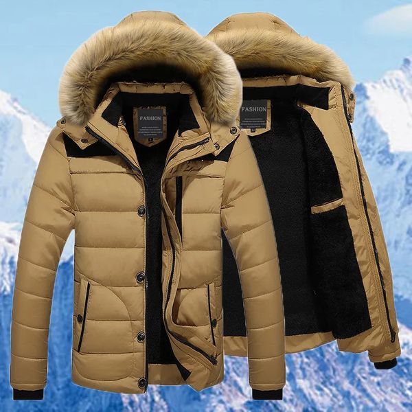 Jaquetas masculinas inverno homens quentes jaqueta de algodão casacos gola de pele com capuz parka para baixo outerwear grosso masculino casaco de lã forro 231128