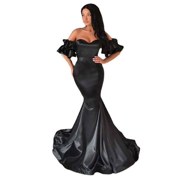 JEHETH Arabische schwarze trägerlose Satin-Meerjungfrau-Abendkleider mit abnehmbaren kurzen Ärmeln Schatz-Abschlussball-Party-Kleid-Roben