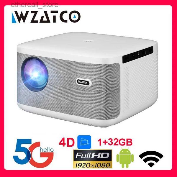 Projektörler WZATCO A20 Dijital Focus 32GB akıllı Android Wifi Full HD 1920*1080p LED Projektör Video ProYektör Ev Sinema Sineması LCD Beamer Q231128