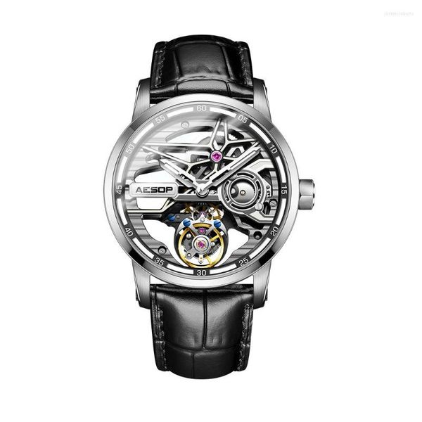 Orologi da polso I migliori uomini d'affari di lusso guardano l'orologio meccanico con zaffiro a specchio Night Glow Hollow Tourbillon Orologio da polso da uomo duro