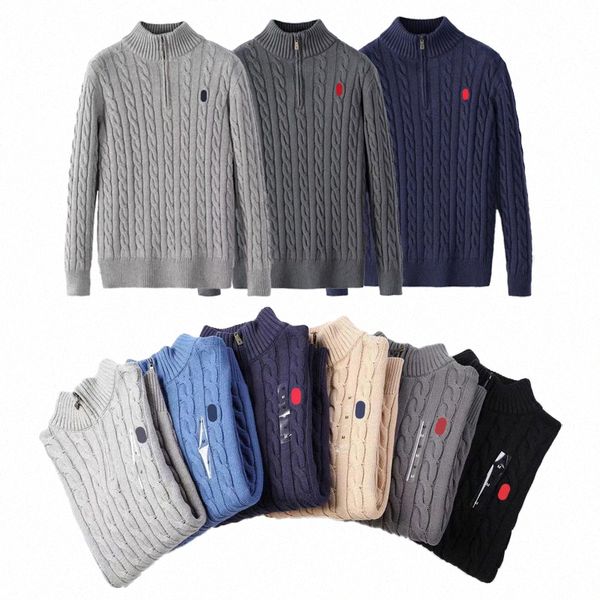 Designer Mens Sweater Ralphs Fleece Half Zip Knitwear Pulôver Hoodies Suéteres Slim Knit Laurens Jumper Samll Cavalo Calça de Algodão S-2XL N5Ku #