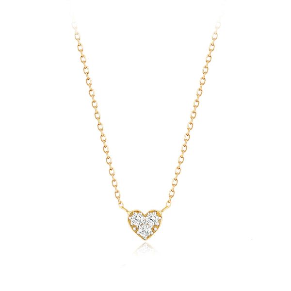 Girocolli Gioielleria raffinata Dainty Love Gioielli di lusso Vero oro massiccio 14k con diamante naturale Ciondolo a cuore Collana regolabile personalizzata 231129