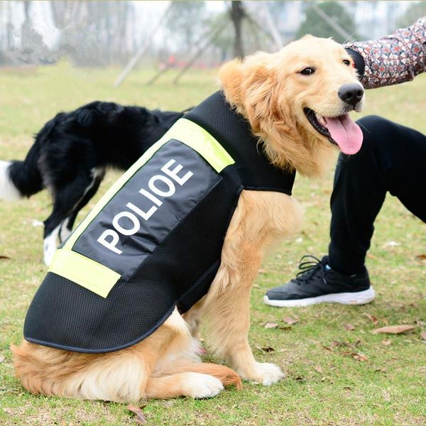 Gilet stile polizia vestiti per animali domestici per cani di grossa taglia cappotto riflettente traspirante gilet per cani di grossa taglia giacca uniforme da lavoro per cani da compagnia