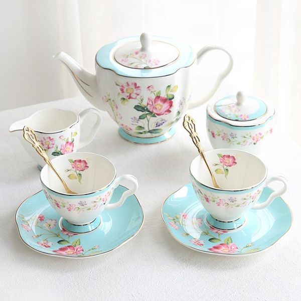 Ferramentas flor xícara de chá pires conjunto porcelana bule de chá creme açucareiro caneca de café doméstico conjuntos de utensílios de café fornecedor