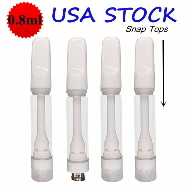 USA STOCK Cartuccia in ceramica piena 0,8 ML Snap Top Carrelli atomizzatore 4 pezzi Fori olio per D8 D9 D10 510 Filettatura Serbatoio in vetro vuoto per cartucce olio spesse Logo OEM 1000 pezzi / custodia