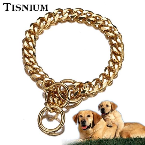 13mm coleira de cachorro gargantilha corrente acessórios para animais de estimação curb cubana cor dourada aço inoxidável corda de treinamento de segurança ajustável chains269k