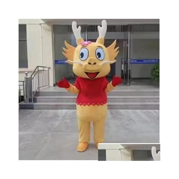 Trajes de mascote 2024 Halloween dos desenhos animados dragão traje bonito bebê adt andando festa desempenho natal vestir adereços drop entrega um dhmd8