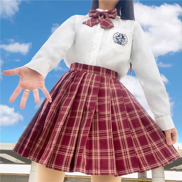 Giyim Setleri Japon Kore Okulu Etek Kızlar Sailor üniforma Kadınlar Yüksek Bel Piled Lady Summer Slim Harajuku etekleri