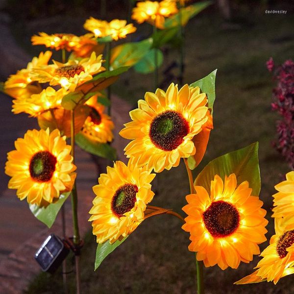 3pcs LED Solar Sunflower Outdoor Prato Luce IP65 Impermeabile Pathway Yard Wedding Holiday Giardino Decorazione Fiori Lampada