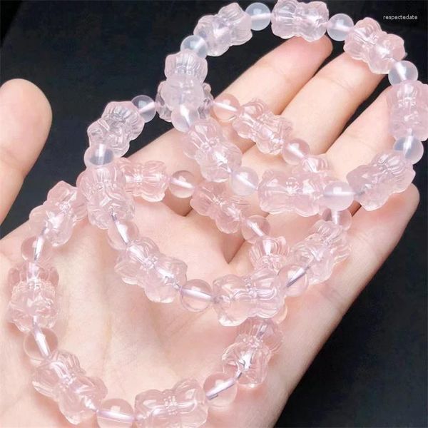 Link pulseiras natural rosa quatrz gêmeo lótus pulseira cristal pedra preciosa energia jóias presente para mulher 1pcs 8mm