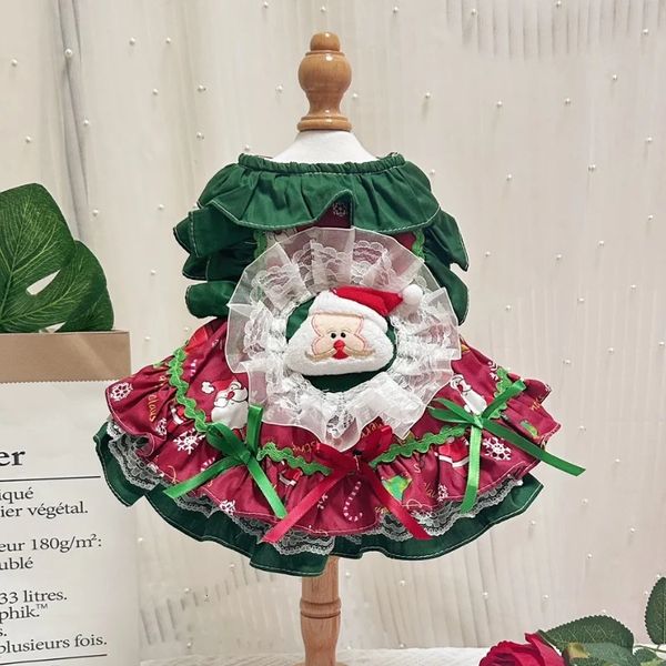 Cão vestuário cachorrinho cão gatos roupas festa de natal roupas de cão de estimação fashon bonito vermelho verde arco princesa vestido para pequeno cão médio poodle 231129