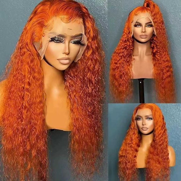 Perucas sintéticas pequeno encaracolado longo cabelo peruca conjunto produto longo cabelo encaracolado laranja peruca de renda capa de cabeça