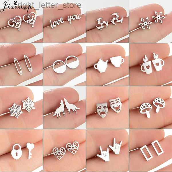 Stud 2022 Trend geometrici orecchini in acciaio inossidabile per le donne piccoli fiocchi di neve pin freccette musica lupo orecchini gioielli di moda bambini borchie YQ231128