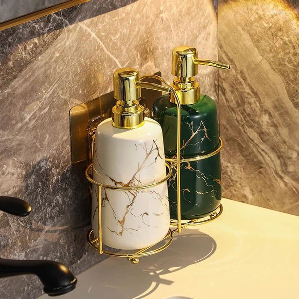 Dispenser di sapone liquido Shampoo a parete Contenitore in ceramica Piatto Accessori per il bagno di casa con staffa in metallo
