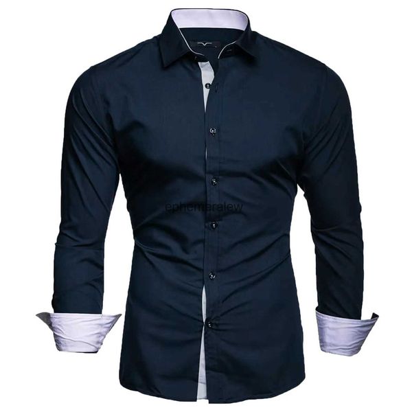 Camicie casual da uomo Camicia da uomo slim solida Camicia scozzese con colletto rovesciato Abito formale monopetto Primavera Business maschile Camisa T-shirtephemeralew