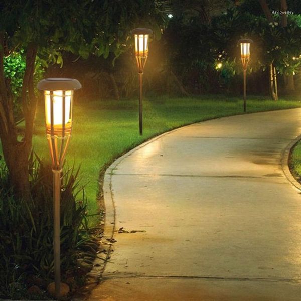 Solar Lawn Lamp Flame Light Outdoor Garden Pathway Waterdicht Automatisch aan / uit zaklamp Led Bamboo Lights