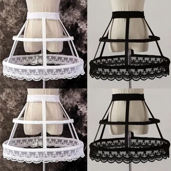 Женщины господство 2 обручи Crinoline Lolita Fishbone Hollow Bird Cage Юбка вышивка