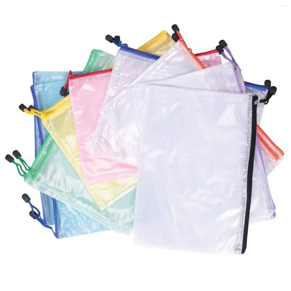 Sacos de armazenamento 16pcs malha zíper bolsa documento saco impermeável pastas de arquivo zip tamanho a4 para material de escritório escolar viagem