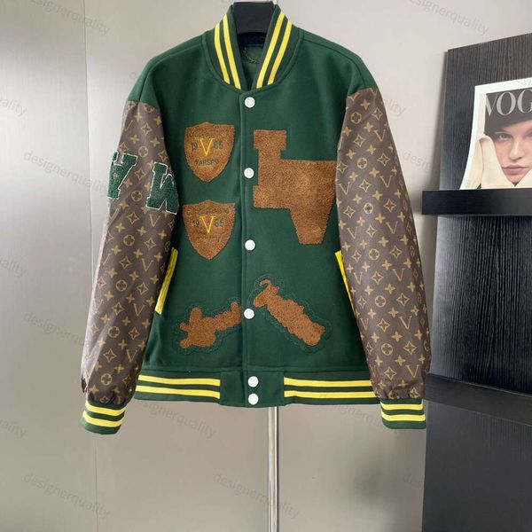 Hip-hop jaqueta de beisebol couro emenda casaco de lã designer jaqueta puffer 1v jacquard cardigan homens mulheres soltas punk top roupas masculinas de luxo