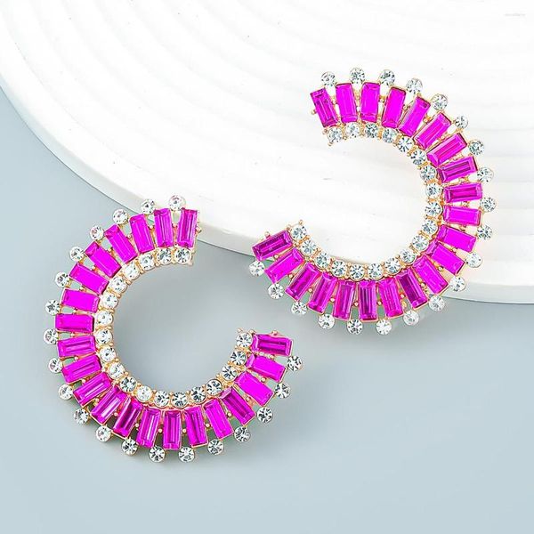 Ohrstecker Mode Multi-Color Fuchsia Kristallglas C Form Mädchen Frauen Geometrische Hochzeit Schmuck Großhandel