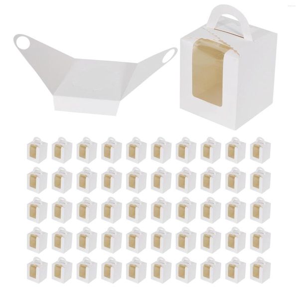 Moldes de cozimento 50 PCs Cupcake Boxes White com janela para embalagens de embalagem de padaria