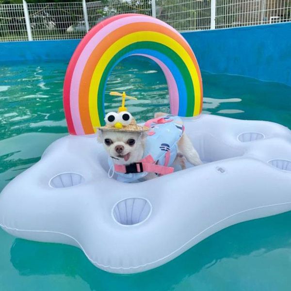 Zubehör Sommer Schwimmbad Hundebedarf Regenbogen Wolke Tasse Sitz Hund Schwimmring Cola Bier Trinken Aufblasbare Wasser Eis Bar