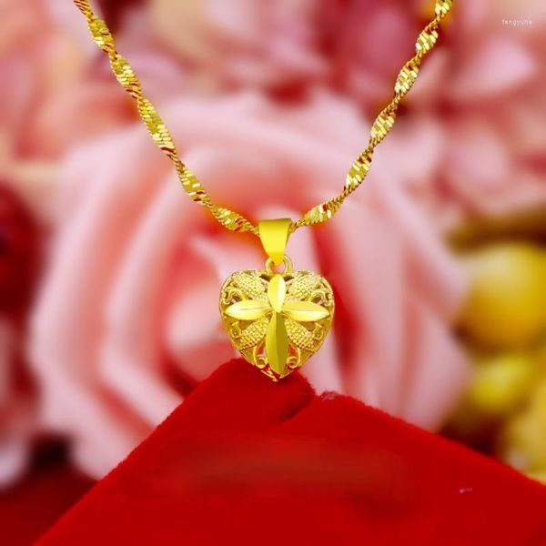Colares pendentes de luxo em forma de coração em forma de coração elegante colar de ouro feminino, jóias de coquetel requintadas