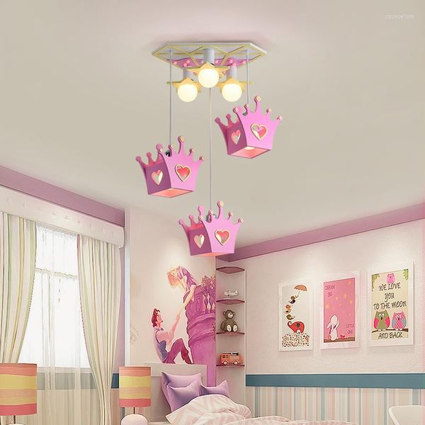 Lampade a sospensione Lampadario per camerette per bambini Lampada da camera da letto principessa per bambini Parco giochi Cute Dreamy Crown LB022506