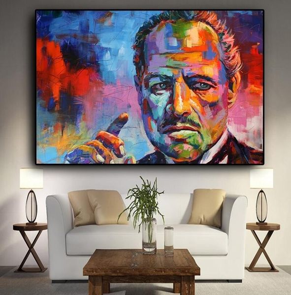 Pintura em tela multicolorida de Marlon Brando, estrela de cinema famosa, pôsteres e impressões, retrato abstrato, arte de parede, imagem para sala de estar H8074812