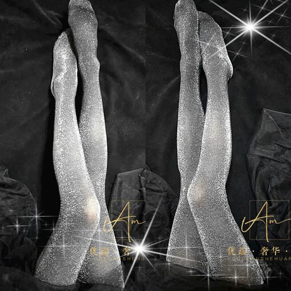 Сексуальные носки весеннего сезона, тонкие супер блестящие серебряные шелковые чулки, искушение, колготки в стиле диско, женские колготки 231129
