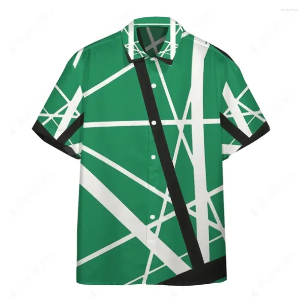 Camicie casual da uomo Green Frankenstrat Strings Camicia da uomo hawaiana con bottoni a maniche corte Abbigliamento con risvolto per top estivi Verde / Bianco